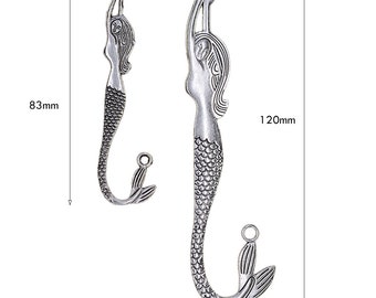 Classic LONG and short Tibetan Silver metal alloy Beading Mermaid Bookmarks With Loop For Jewelry DIY Making