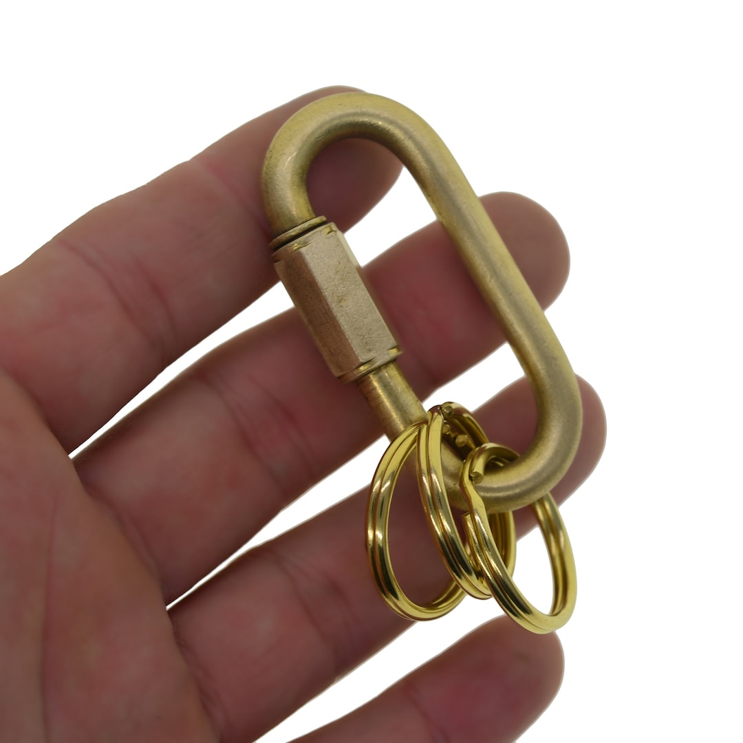 Extra Strong 6mm Wire Fine Solid Brass Oval 56mm Screw Locking Carabiner Key Ring Clasp Safety