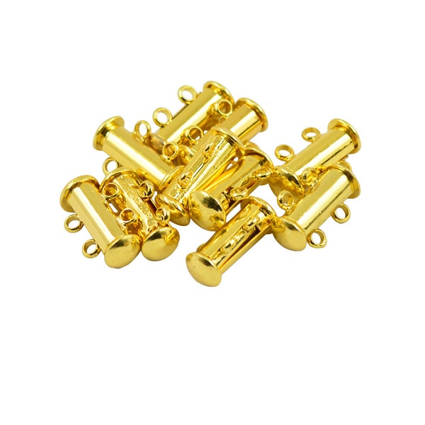 10 sets Multi 2 Strands Slide lock Magnetic Tube brass Clasps for Necklace bracelet DIY making Silver/Gold plated
