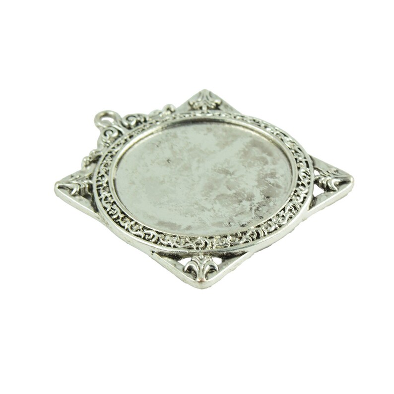 2 x Large Tibetan Silver Round Charm Pendants Blank Bezel Settings 72*52mm