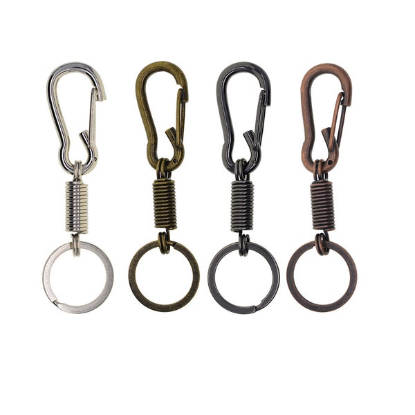 2 pcs Heavy Duty Metal Coil Spring Carabiner Hook Clasp Keychain Key Ring key holder Vintage Bronze/copper Jet black Silver