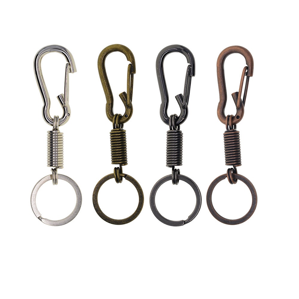 GIOIABEADS 2 Pcs Heavy Duty Metal Coil Spring Carabiner Hook Clasp Keychain Key Ring Key Holder Vintage Bronze/Copper Jet Black Silver
