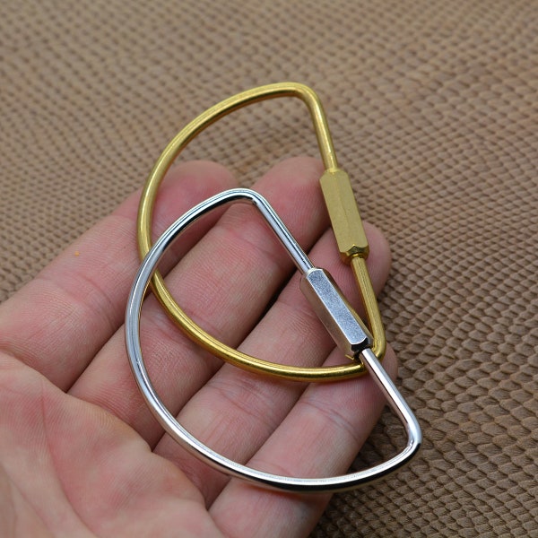 Super Fine Extra large 67 x 45 mm  Solid raw brass Hemisphere D Screw Locking Carabiner Key ring Clasp Safety Hook Tool Keychain DIY making