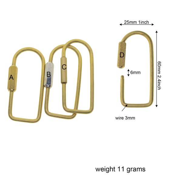 small 2.4 inch Large Fine Solid raw brass radius arch oval quick release Screw Locking Carabiner Key ring Hook Tool Keychain DIY making gift