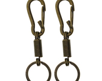 2 Pcs Heavy Duty Metal Coil Spring Carabiner Hook Clasp Keychain Key Ring  Key Holder Vintage Bronze/copper Jet Black Silver 