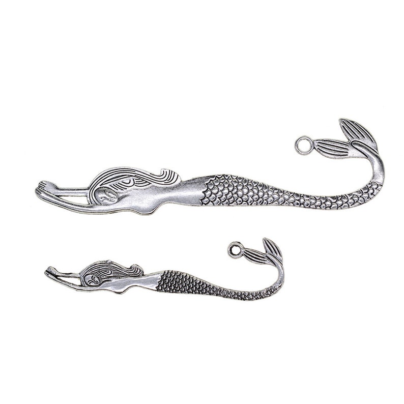 Classic LONG and short Tibetan Silver metal alloy Beading Mermaid Bookmarks With Loop For Jewelry DIY Making image 4