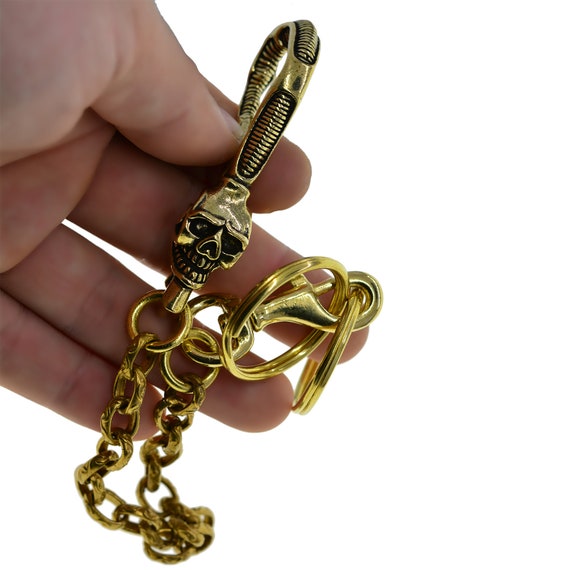 Solid Brass Wolf Head keychains Pants Clip Hook Punk Biker Keychain Keyrings EDC