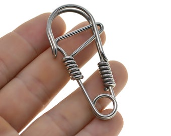 handmade Unique creative Fine biker Large stainless steel wire wrapped snap clip hook Carabiner Key ring Keychain clasp FOB