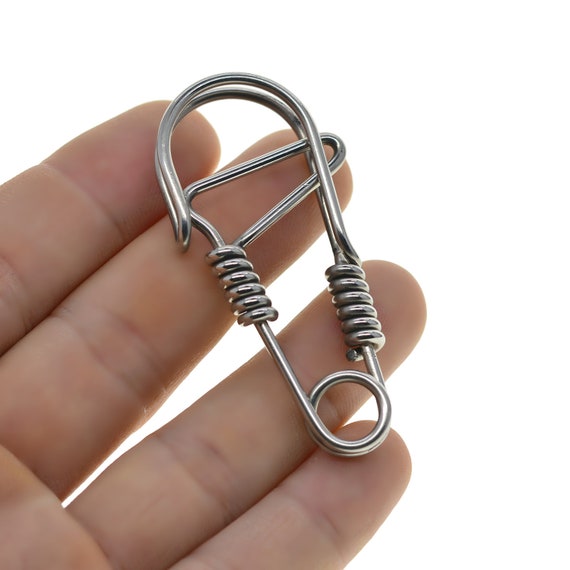 Handmade Unique Creative Fine Biker Large Stainless Steel Wire Wrapped Snap  Clip Hook Carabiner Key Ring Keychain Clasp FOB 