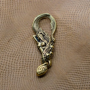 handmade Super fine retro brass mermaid belt hook clasp with skull and cross decoration leather craft keychains keyring FOB DIY image 1