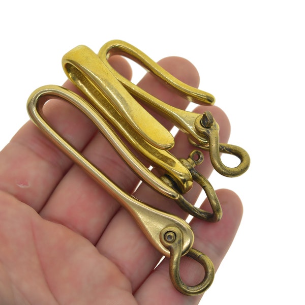 handmade Fine Solid  raw brass Round Creative Japanese fishhook U hook  Twist D screw lock shackle Keychain key Ring EDC DIY making supplies