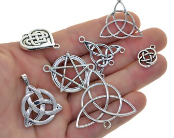 48 Assorted mixed 8 styles  Tibetan Silver Viking Celtic knot Trinity Irish Wiccan Flower Charms connector Jewelry DIY Making Home Art Decro