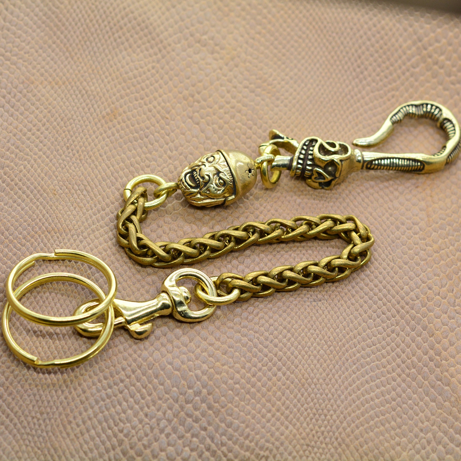 Solid Brass Bag Wallet Chain key chain Snake Chain Snap Hook Fob Keychains 