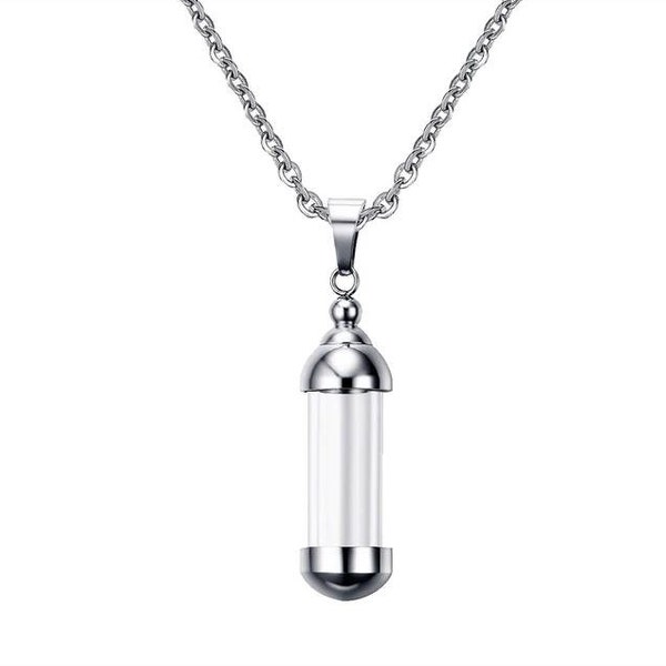 Urne en tube de verre transparent fait à la main, souvenir de bouteille de souhait, pendentif porte-bonheur, collier pour filles et femmes, argent et laiton rétro