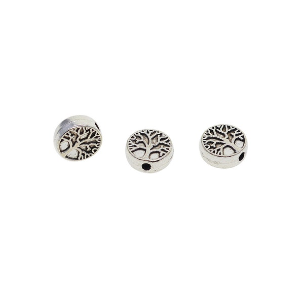 50 pcs Tibetan Silver Tree of life Round alloy metal spacer Bead necklace bracelet bangle DIY making