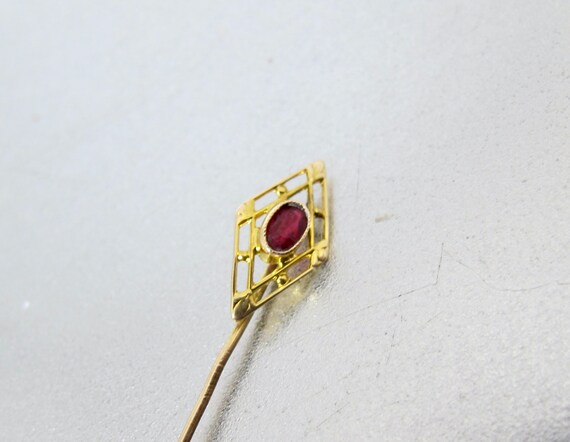 Antique 10K Red Paste Stick Pin. Art Nouveau Rose… - image 4
