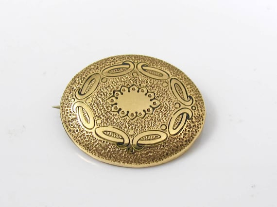 Victorian Gold Filled Brooch, Black Enamel Mourning Pin