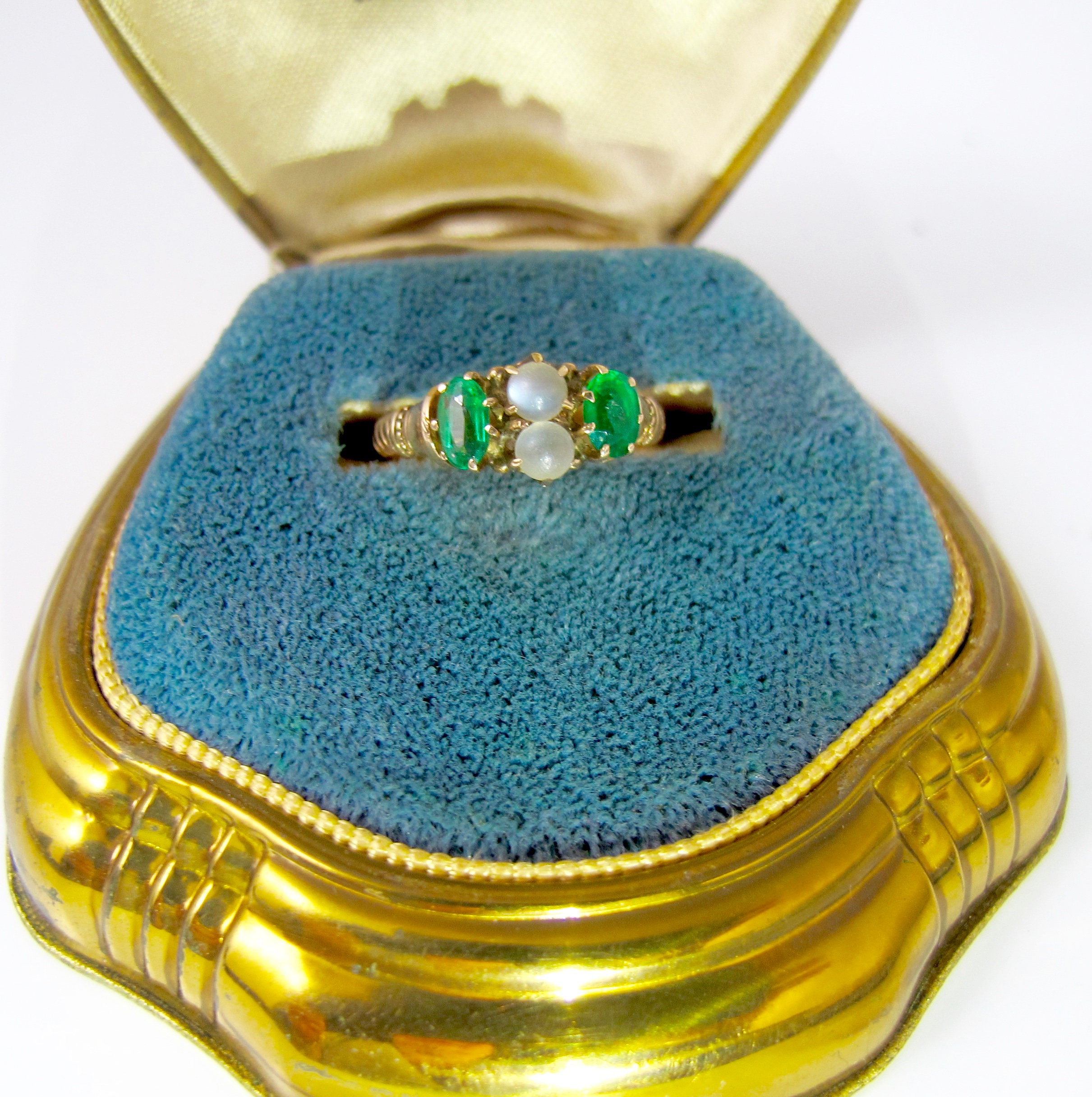 Gold Moonstone Emerald Ring. Victorian 10K Double Moonstone | Etsy