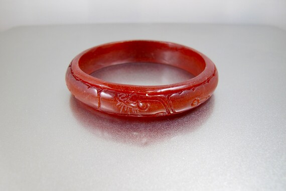 Red Peking Glass Bracelet. Vintage Chinese Brick R