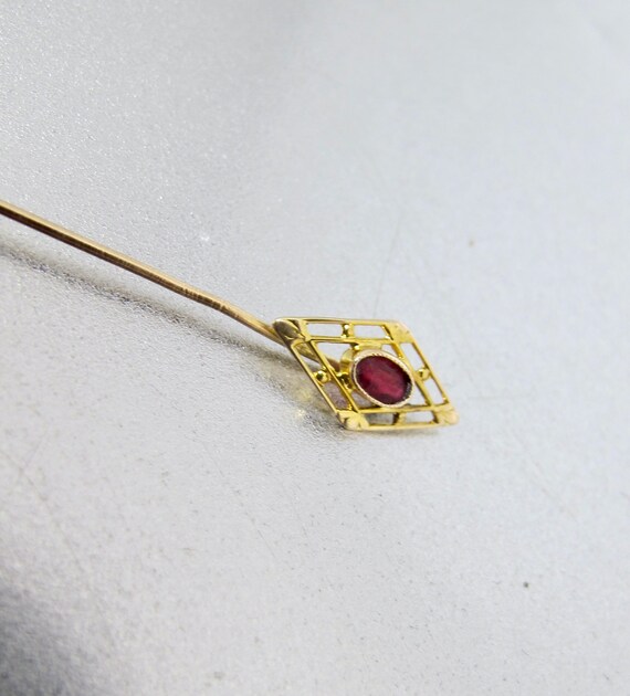Antique 10K Red Paste Stick Pin. Art Nouveau Rose… - image 8