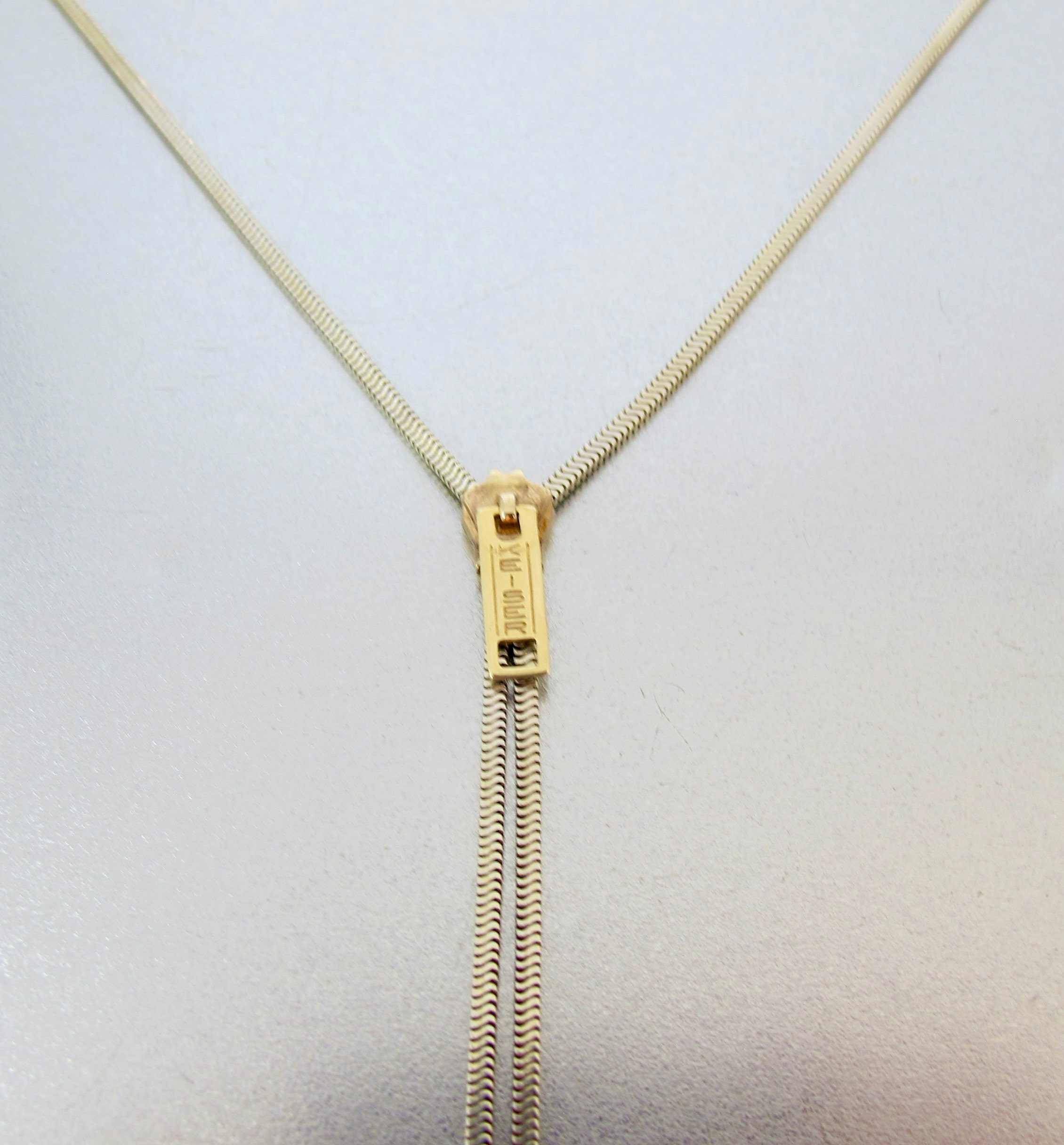 Sterling 14K Zipper Necklace. KEISER Two Tone Sterling Yellow 