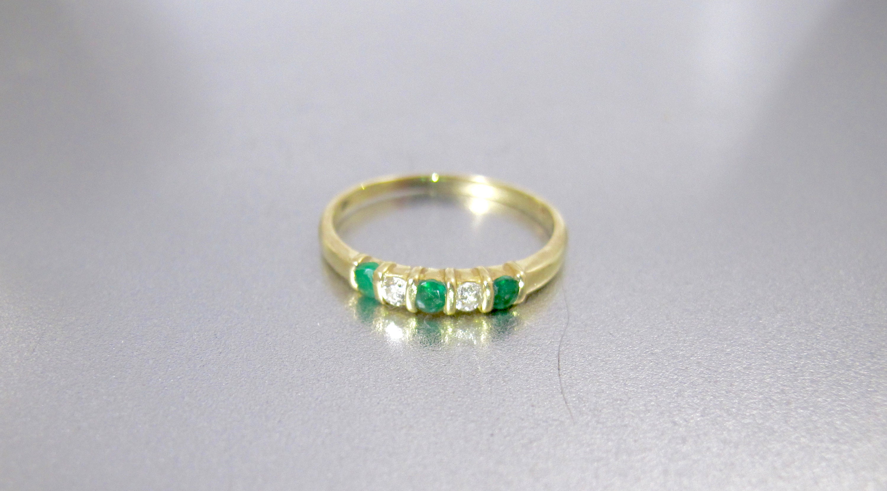 14K Diamond Emerald Ring. Vintage Gemstone Half Eternity | Etsy