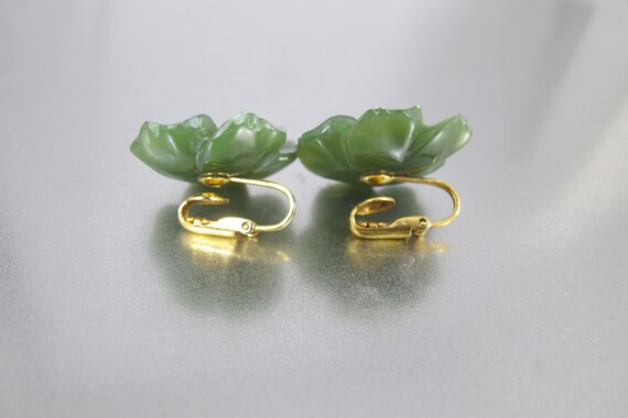 Carved Jade Gold Nugget Earrings. Green Nephrite … - image 4