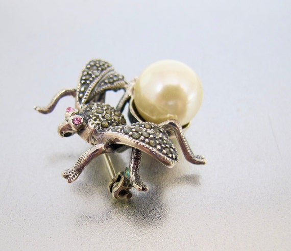 Broche En Argent Et Marcassite - Bijou Vintage Argenté, Parfait Pour Customiser