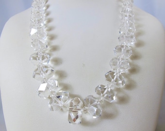 Art Deco Rock Crystal Quartz Bead Necklace, Sterling Silver Clasp