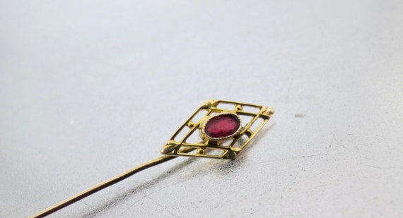 Antique 10K Red Paste Stick Pin. Art Nouveau Rose… - image 9