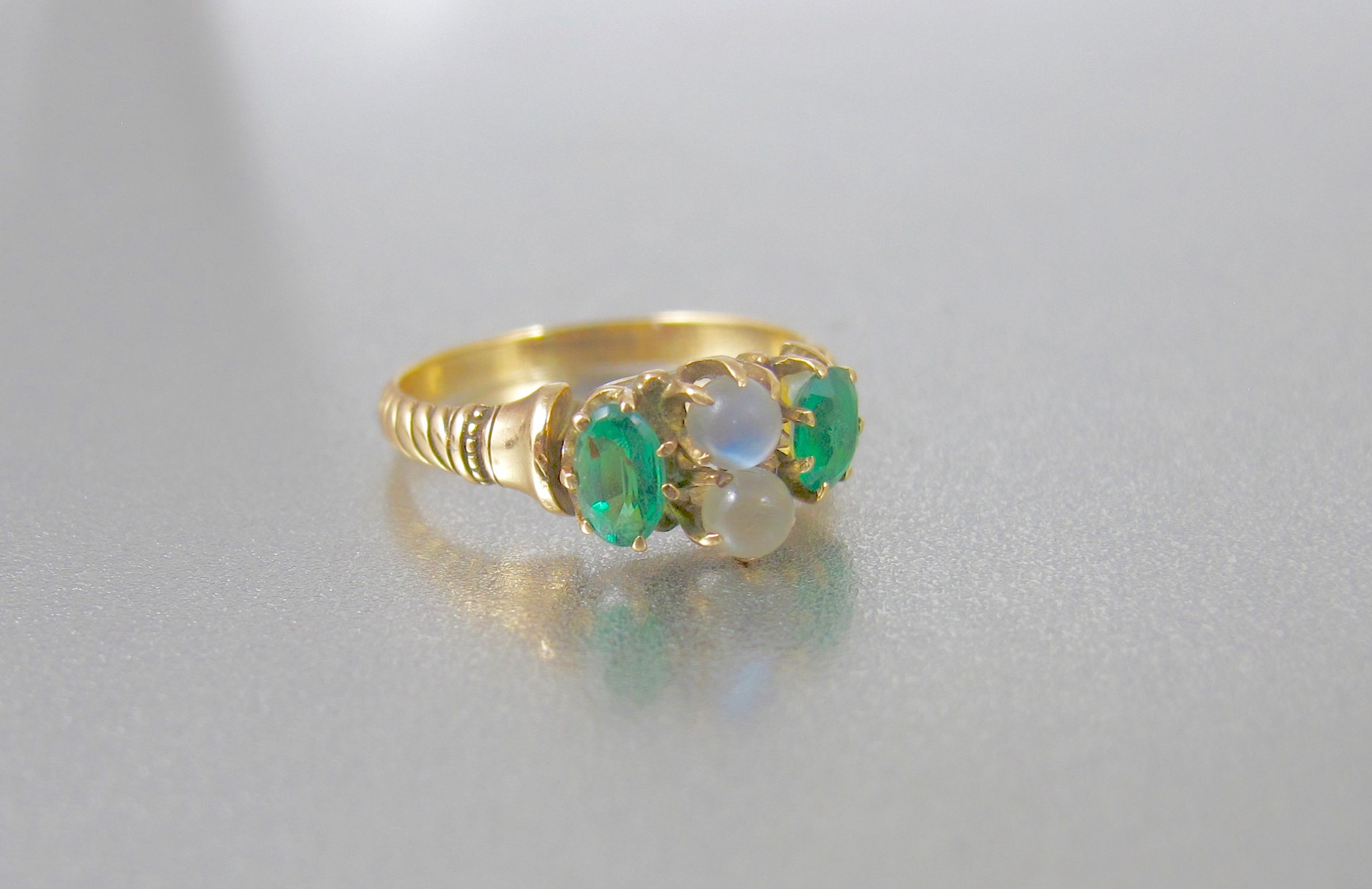 Gold Moonstone Emerald Ring. Victorian 10K Double Moonstone Etsy