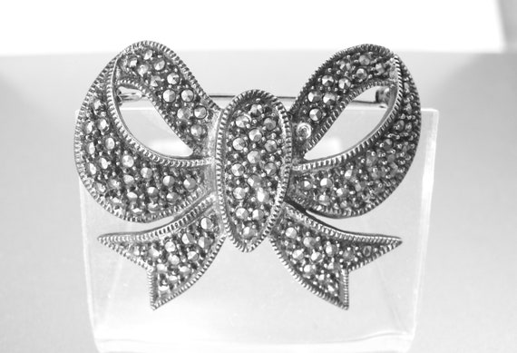 Judith Jack Marcasite Bow Brooch. Sterling Silver… - image 7