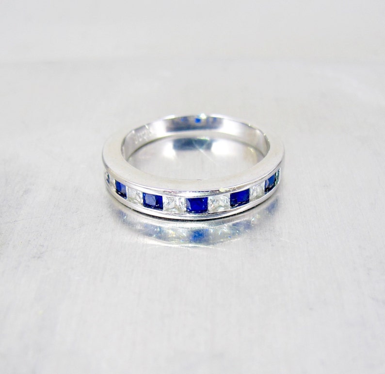 Sapphire CZ Eternity Band Ring. Sterling Channel Set Sapphire Etsy