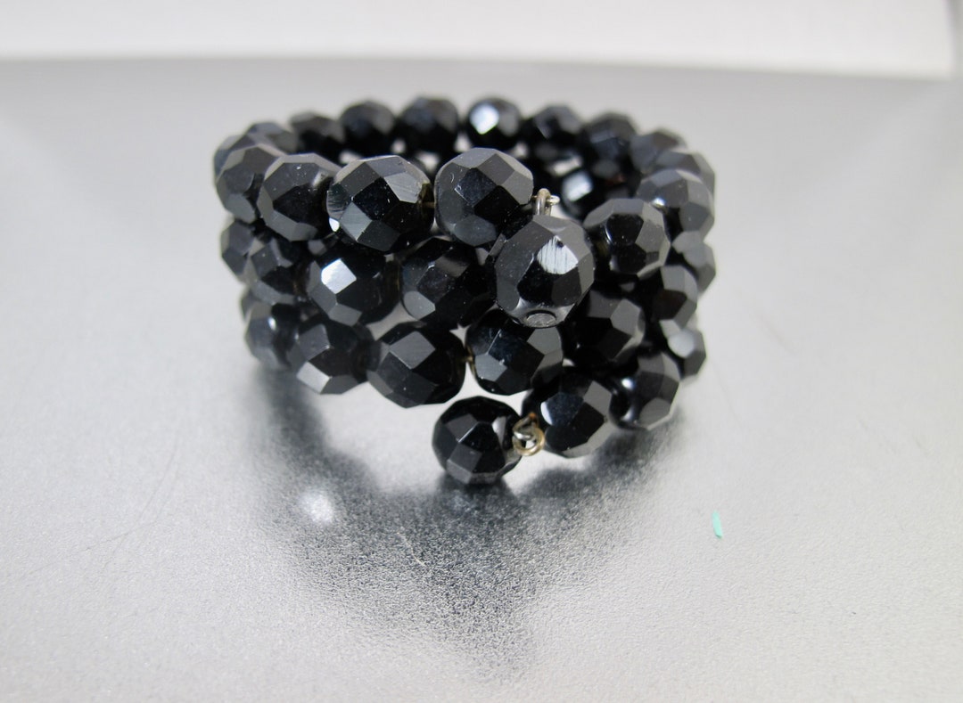 Victorian Whitby Jet Coil Bracelet. Antique Black Jet Triple Etsy