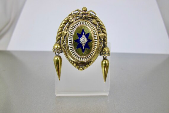 Victorian 10K Enamel Locket. Yellow Gold Blue Ena… - image 7