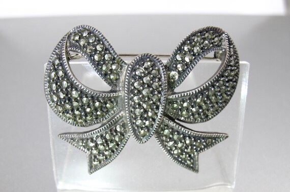 Judith Jack Marcasite Bow Brooch. Sterling Silver… - image 3