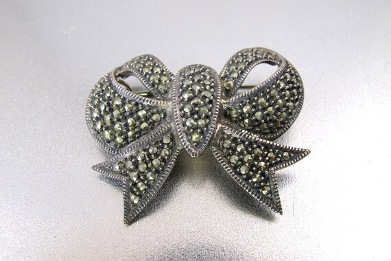 Judith Jack Marcasite Bow Brooch. Sterling Silver… - image 4