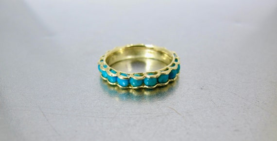 14K Turquoise Eternity Band Ring. Yellow Gold Nat… - image 9