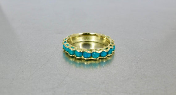 14K Turquoise Eternity Band Ring. Yellow Gold Nat… - image 6