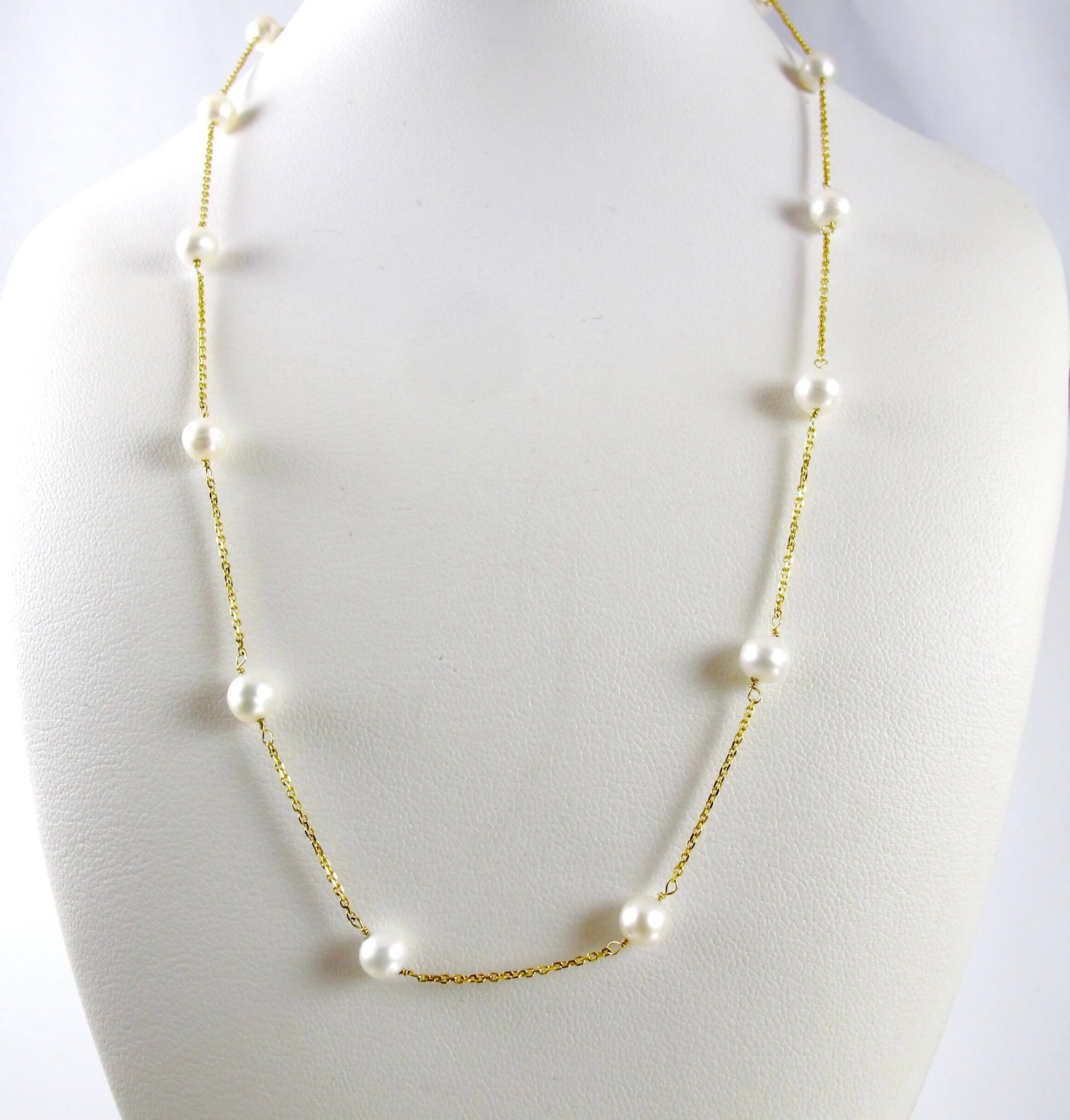 Vintage Tin Cup Pearl Necklace. 14K Cultured Pearl Station Etsy