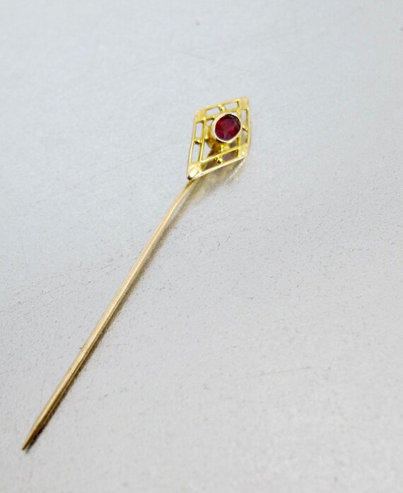 Antique 10K Red Paste Stick Pin. Art Nouveau Rose… - image 6