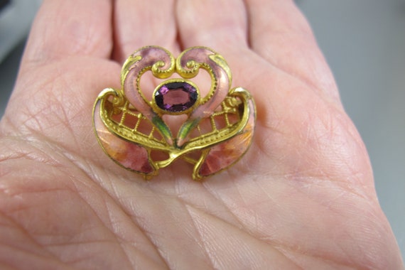 Art Nouveau Enamel Paste Brooch. Antique Enamel K… - image 2