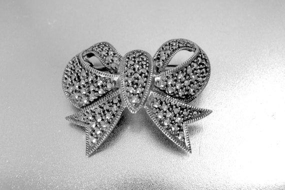 Judith Jack Marcasite Bow Brooch. Sterling Silver… - image 5