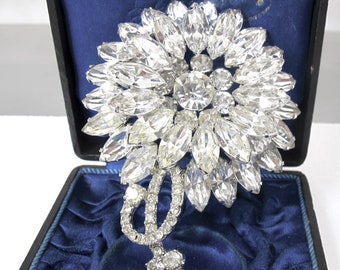 Juliana D&E Rhinestone Brooch. Delizza and Elster Large Clear Rhinestone Layered Flower Brooch Verified.