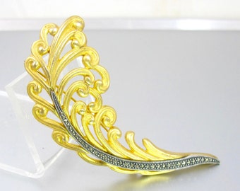 Judith Jack Marcasite Feather Brooch: Sterling Silver Gold Vermeil