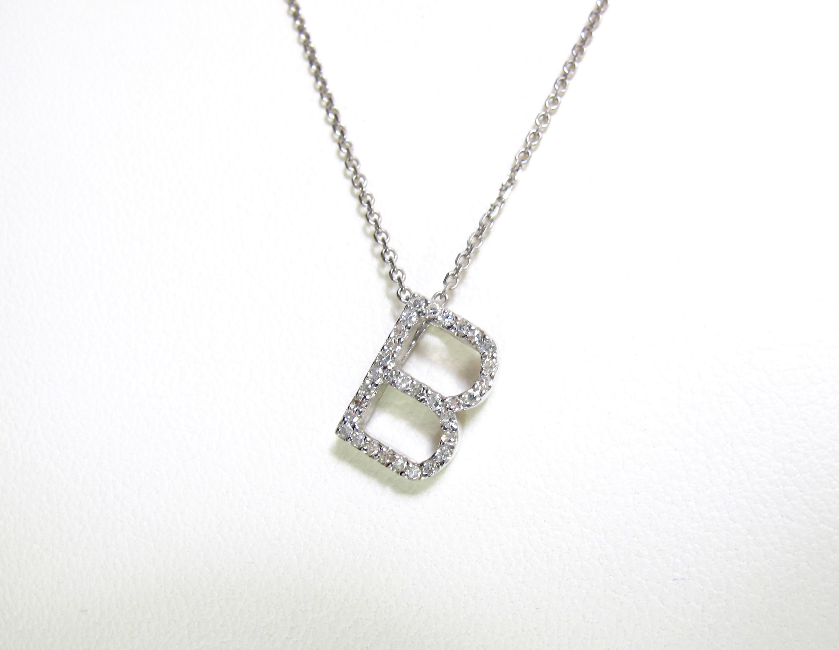 White Gold Diamond Initial Necklace. 14K Diamond B Etsy