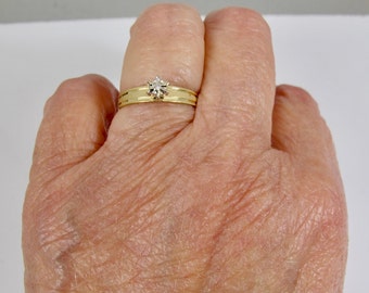 Art Deco 14K Gold Diamond Ring: Two-Tone Engagement Ring, Size 7