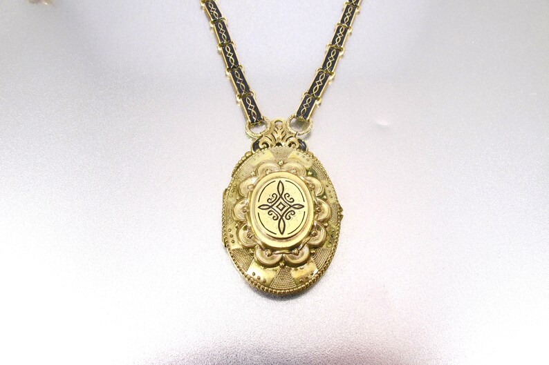 Victorian Book Chain Locket Necklace. Antique Oval Enamel Etsy