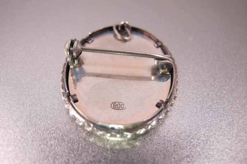 Antique Miniature Portrait Pendant Antique Oval 800 Silver Hand Painted Signed Portrait Brooch Pendant..