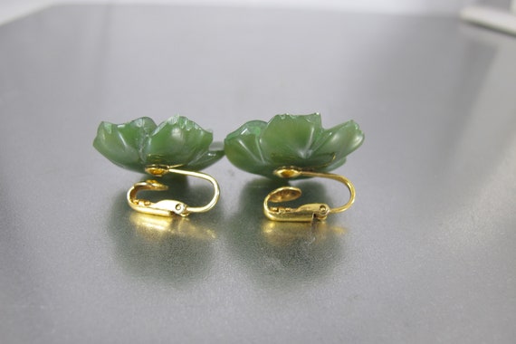 Carved Jade Gold Nugget Earrings. Green Nephrite … - image 6